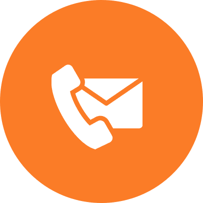 Orange circle logo with a white telephone handset above an envelope, symbolizing communication or contact services.